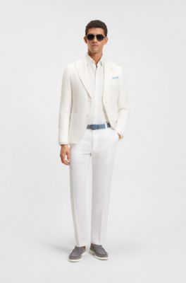 Straight-fit trousers in linen, White