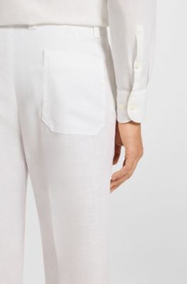 Straight-fit trousers in linen, White