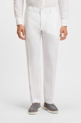 Pantaloni straight fit in lino, Bianco