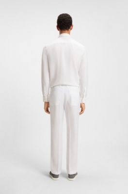 Pantaloni straight fit in lino, Bianco