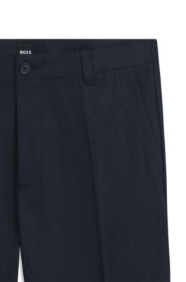 Straight-fit trousers in linen, Dark Blue