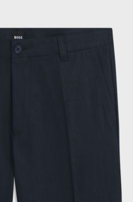 ストレートフィットパンツ リネン, ダークブルー