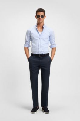 Straight-fit trousers in linen, Dark Blue