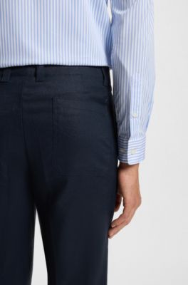 Straight-fit trousers in linen, Dark Blue