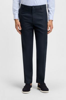 Straight-fit trousers in linen, Dark Blue