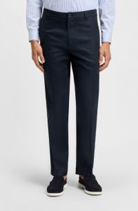 Pantalon droit en lin, Bleu foncé
