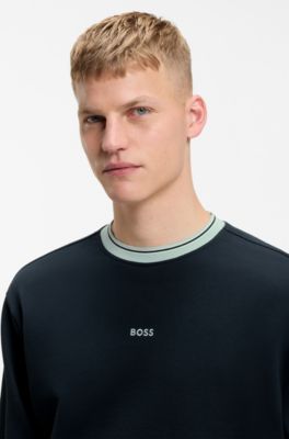 Sweat en molleton de coton avec d&eacute;tails contrastants, Bleu fonc&eacute;