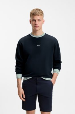 Sweatshirt van katoenen badstof met contrastdetails, Donkerblauw