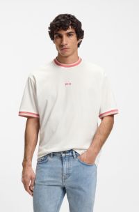 Relaxed-fit T-shirt in cotton with striped trims, White