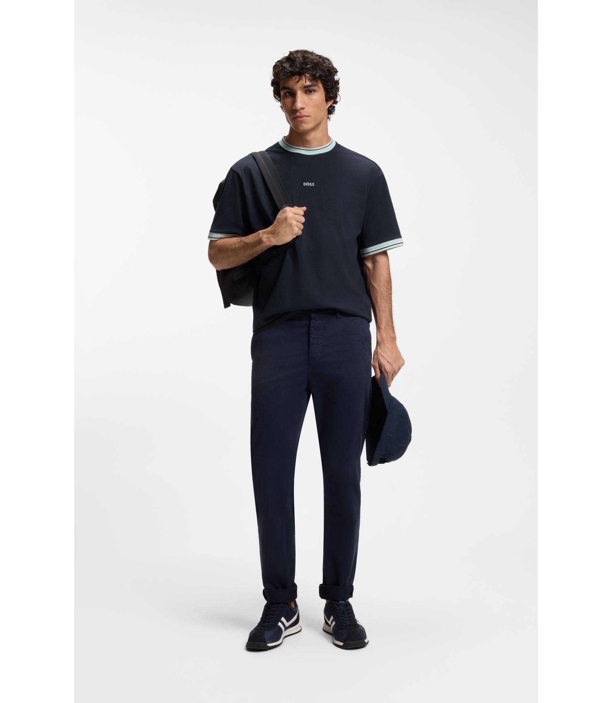 BOSS - リラックスフィットTシャツ コットン ライントリム - ダークブルー