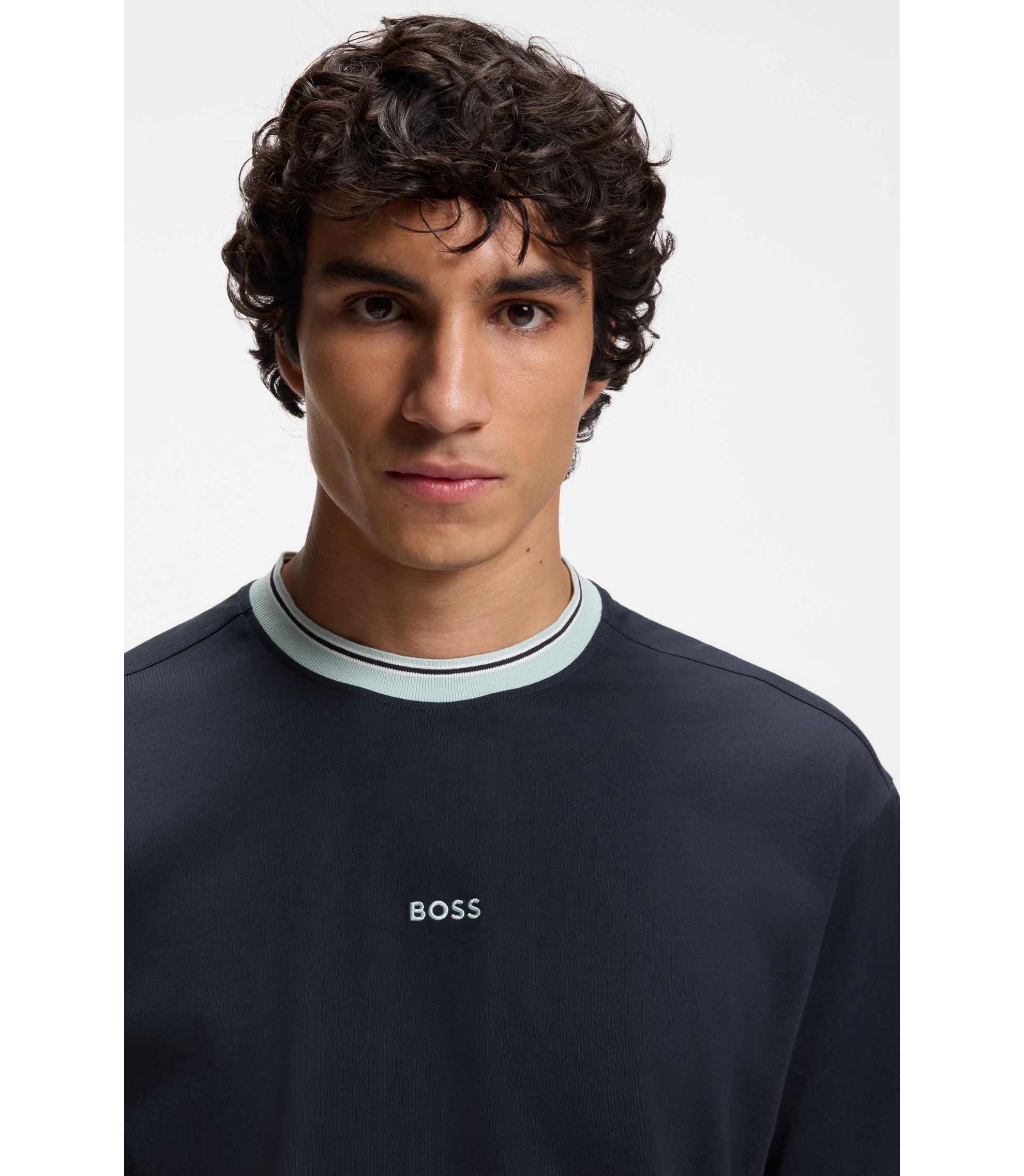BOSS - リラックスフィットTシャツ コットン ライントリム - ダークブルー