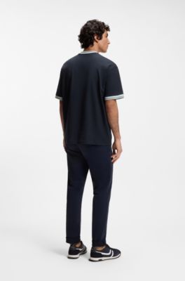 Relaxed-fit T-shirt in cotton with striped trims, Dark Blue