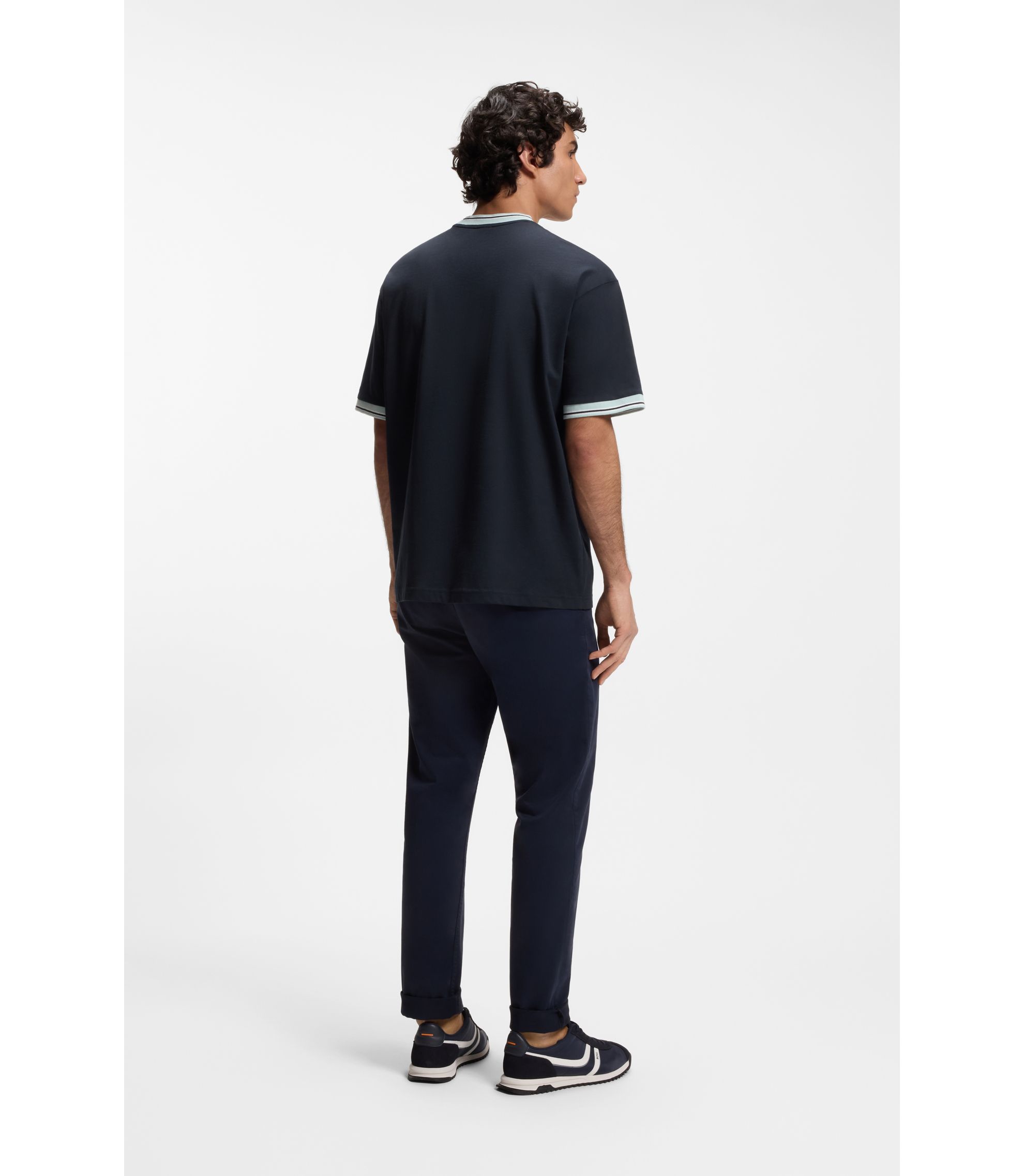 BOSS - リラックスフィットTシャツ コットン ライントリム - ダークブルー