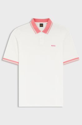 Poloshirt aus Baumwoll-Jersey mit Streifen-Einfassungen, Wei&szlig;