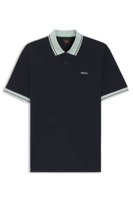 Cotton-jersey polo shirt with stripe trims 1