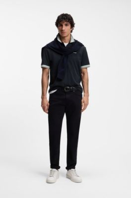 Cotton-jersey polo shirt with stripe trims, Dark Blue