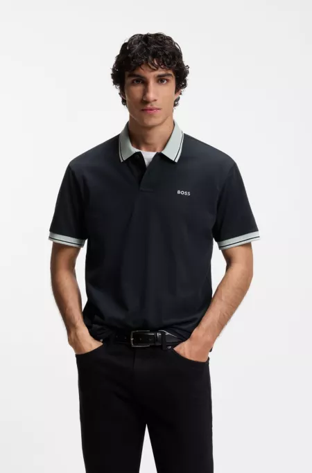 Cotton-jersey polo shirt with stripe trims