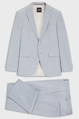 Two-piece regular-fit suit in stretch boucl&eacute;, Light Blue