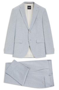 Two-piece regular-fit suit in stretch boucl&eacute;, Light Blue