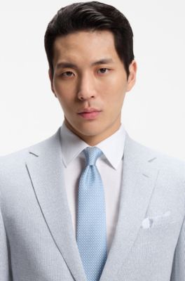 Two-piece regular-fit suit in stretch boucl&eacute;, Light Blue