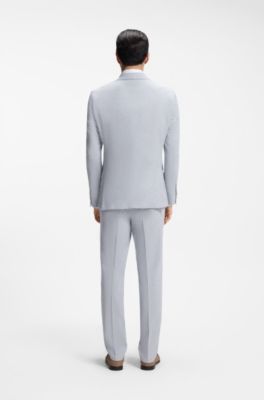 Two-piece regular-fit suit in stretch boucl&eacute;, Light Blue