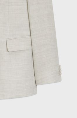 Two-piece slim-fit suit in striped linen and wool, Light Grey