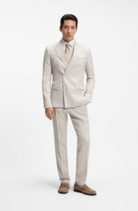 Two-piece slim-fit suit in striped linen and wool, Light Grey