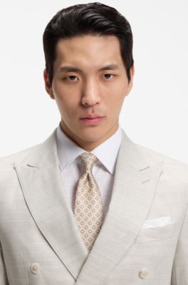 Two-piece slim-fit suit in striped linen and wool, Light Grey