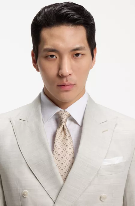 Two-piece slim-fit suit in striped linen and wool