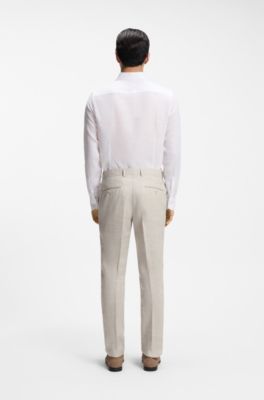 Two-piece slim-fit suit in striped linen and wool, Light Grey