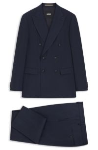 Two-piece slim-fit suit in striped linen and wool, Dark Blue