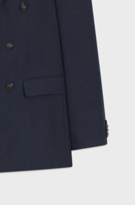 Two-piece slim-fit suit in striped linen and wool, Dark Blue