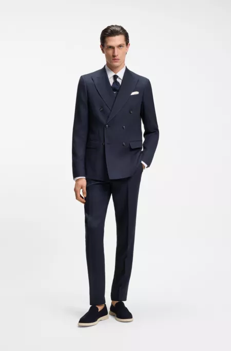 Two-piece slim-fit suit in striped linen and wool