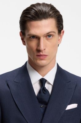 Two-piece slim-fit suit in striped linen and wool, Dark Blue