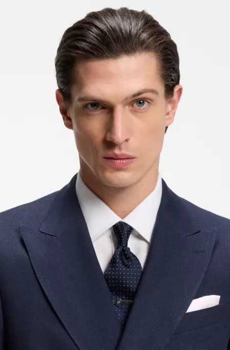 Two-piece slim-fit suit in striped linen and wool