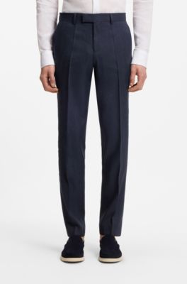 Two-piece slim-fit suit in striped linen and wool, Dark Blue