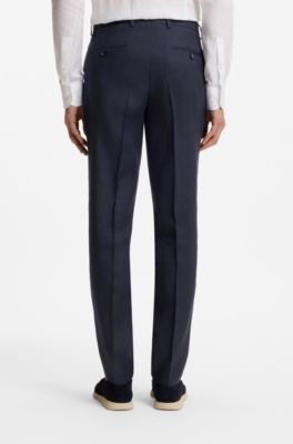 Two-piece slim-fit suit in striped linen and wool, Dark Blue