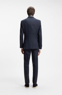 Two-piece slim-fit suit in striped linen and wool, Dark Blue