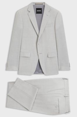 Two-piece slim-fit suit in micro-patterned fabric, Light Grey