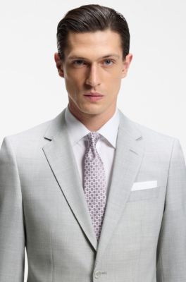 Two-piece slim-fit suit in micro-patterned fabric, Light Grey