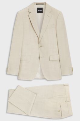 Tweedelig slim-fit pak van een materiaal met microdessin, Lichtbeige