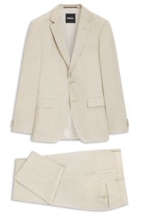 Two-piece slim-fit suit in micro-patterned fabric, Light Beige