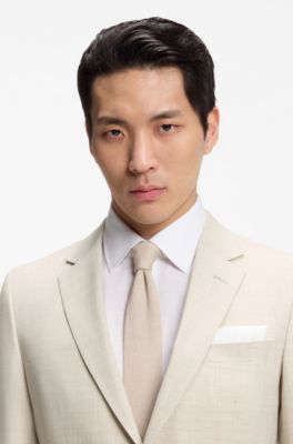 Two-piece slim-fit suit in micro-patterned fabric, Light Beige