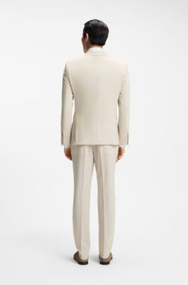 Slim-Fit Zweiteiler aus fein gemustertem Gewebe, Hellbeige