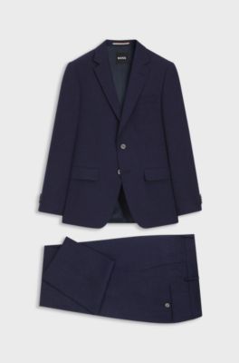 Two-piece slim-fit suit in micro-patterned fabric, Dark Blue
