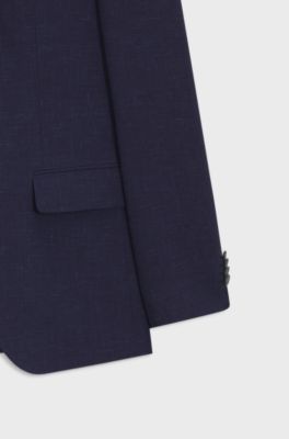 Two-piece slim-fit suit in micro-patterned fabric, Dark Blue