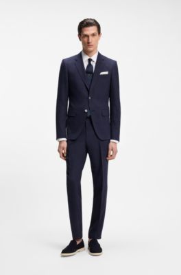 Two-piece slim-fit suit in micro-patterned fabric, Dark Blue