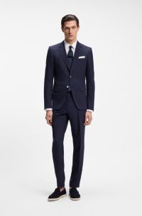 Abito slim fit due pezzi in tessuto con micromotivo, Blu scuro