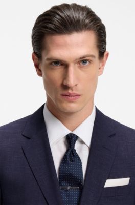 Two-piece slim-fit suit in micro-patterned fabric, Dark Blue