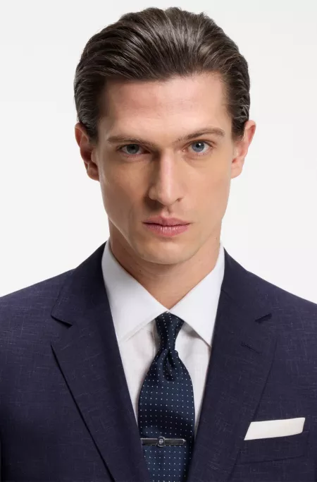 Two-piece slim-fit suit in micro-patterned fabric